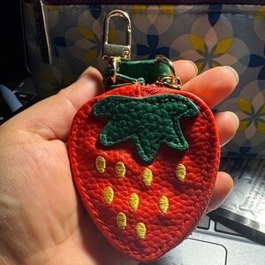 Strawberry Leather Keychain Charm in Red & Green